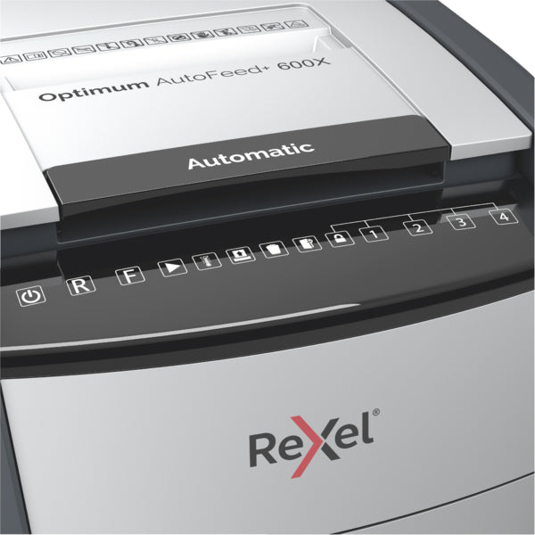 Rexel Optimum AutoFeed+ 600X 600 Sheet AUTO-FEED P4 Cross Cut Heavy Duty Shredder.