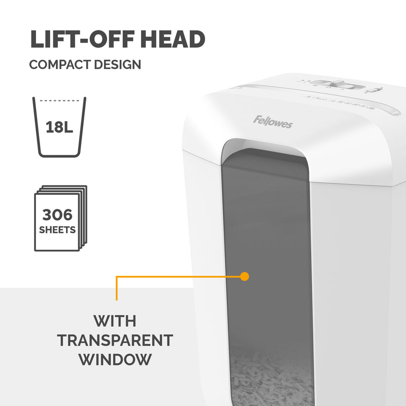 Fellowes Powershred LX70 P4 Cross Cut Home & Home Office Shredder - WHITE - 11 Sheet, 18 Litre Bin