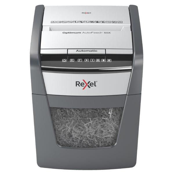Rexel Optimum AutoFeed+ 50X 50 Sheet AUTO-FEED P4 Cross Cut Home Office Shredder.