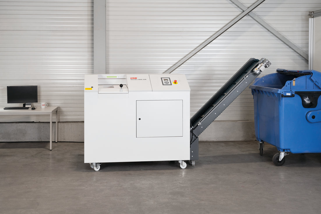 HSM StoreEx HDS 230 Single-Stage Hard Drive Shredder & Multimedia Shredder with Conveyor, 1778124F