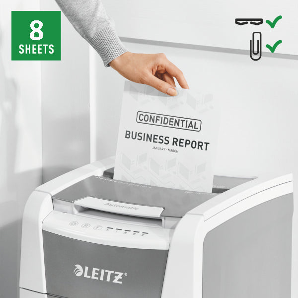 Leitz IQ AutoFeed 100 Sheet AUTO-FEED P4 Cross Cut Small Office Shredder - 3 Year Warranty.