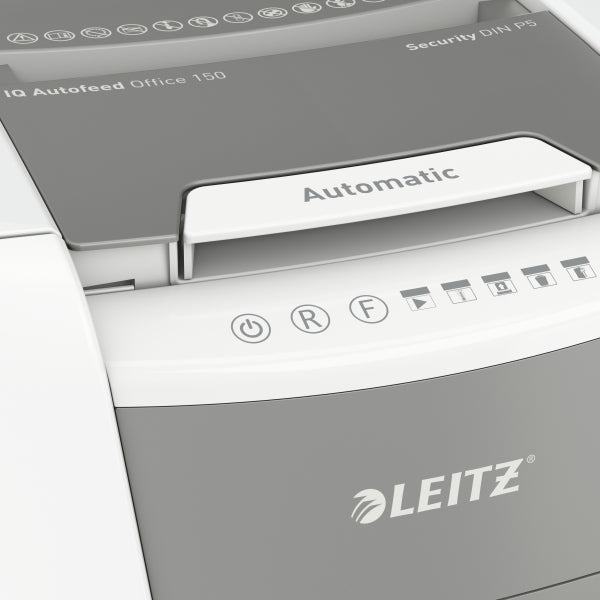 Leitz IQ AutoFeed 150 Sheet AUTO-FEED P5 Micro Cut Small Office Shredder - 3 Year Warranty.