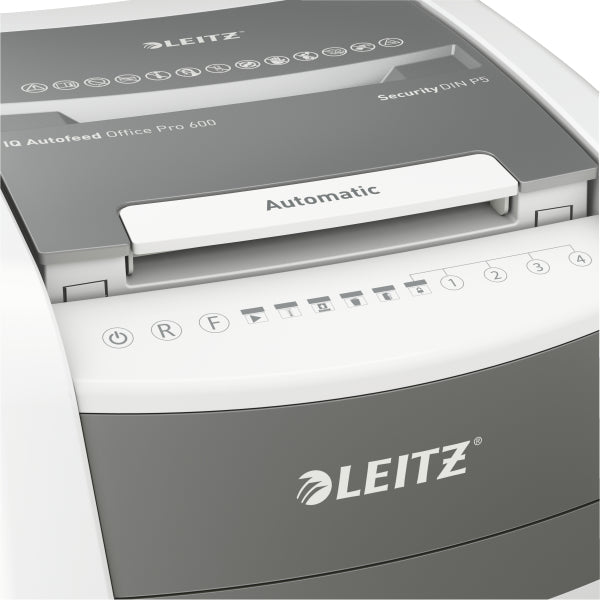 Leitz IQ AutoFeed Pro 600 Sheet AUTO-FEED P4 Cross Cut Heavy Duty Shredder - 3 Year Warranty.